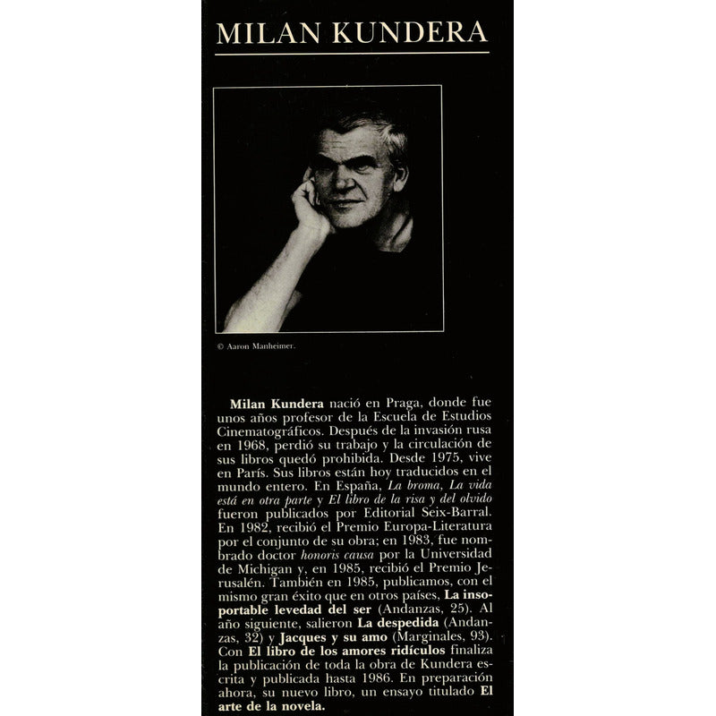Libro De Los Amores Ridiculos Milan Kundera España 1987 (1a)