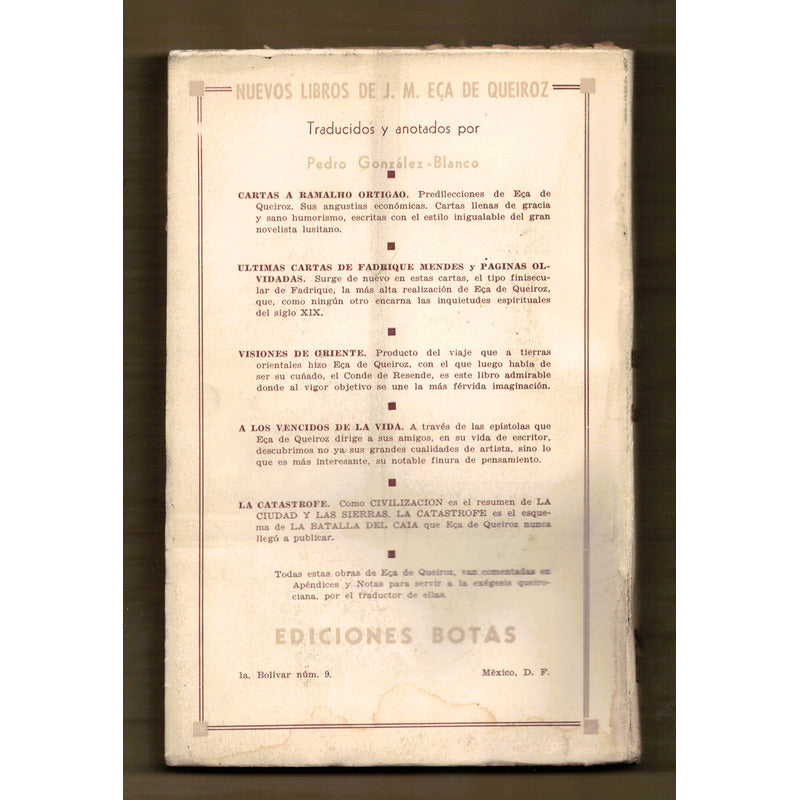 Ultimas Cartas De Fadrique Mendes Eca De Queiroz Mexico 1939