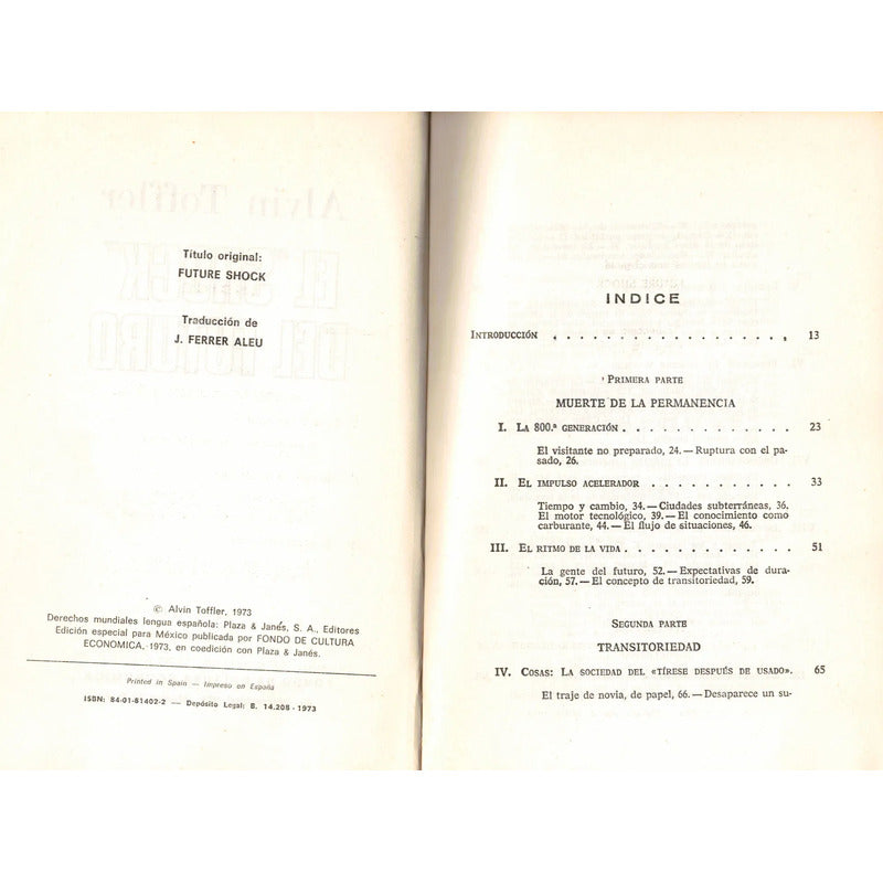 El Shock Del Futuro. Alvin Toffler, España 1973 (1a)