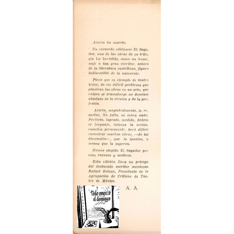 Segador. Azorin, Mexico 1967 (teatro) 500 Ejemplares
