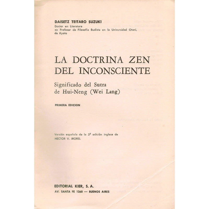 Doctrina Zen Del Inconsciente. Suzuki, Kier 1970