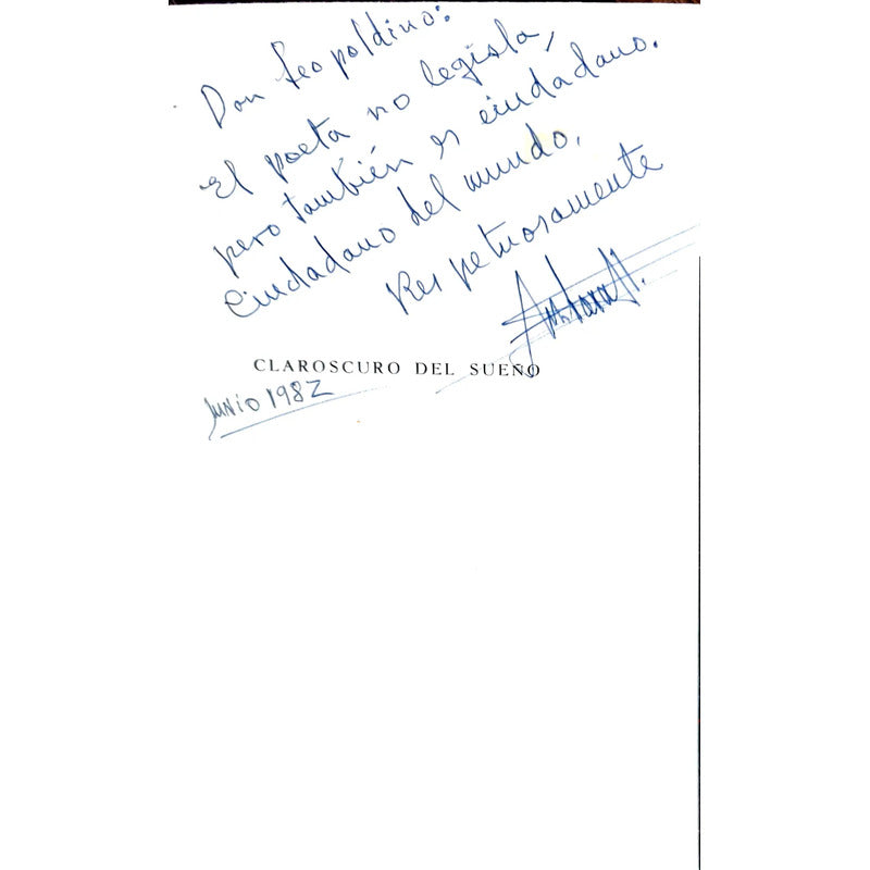 Claroscuro Del Sueño Manuel Lara Hernandez Autografo