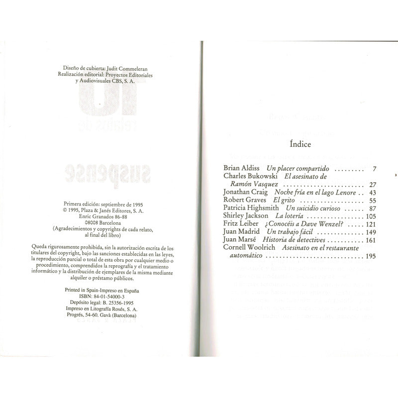Relatos De Suspense. Patricia Highsmith Et Al, España 1995