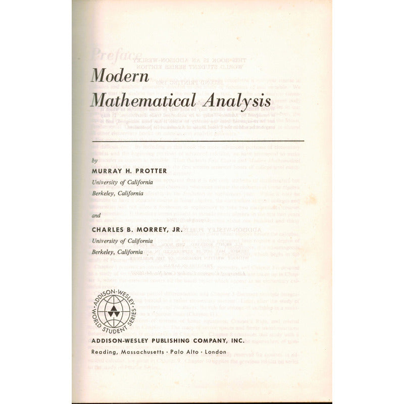 Modern Mathematical Analysis. Protter, U S 1964