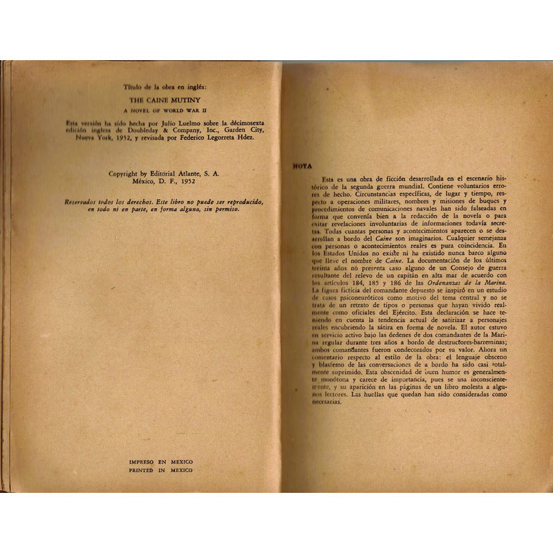 El Motin Del  Caine . Herman Wouk, Mexico 1954