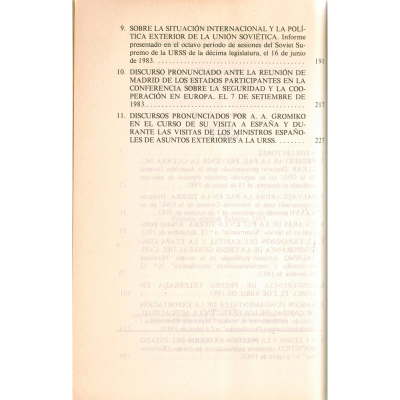 Escritos Y Pensamientos. Andrei A Gromiko, España 1985