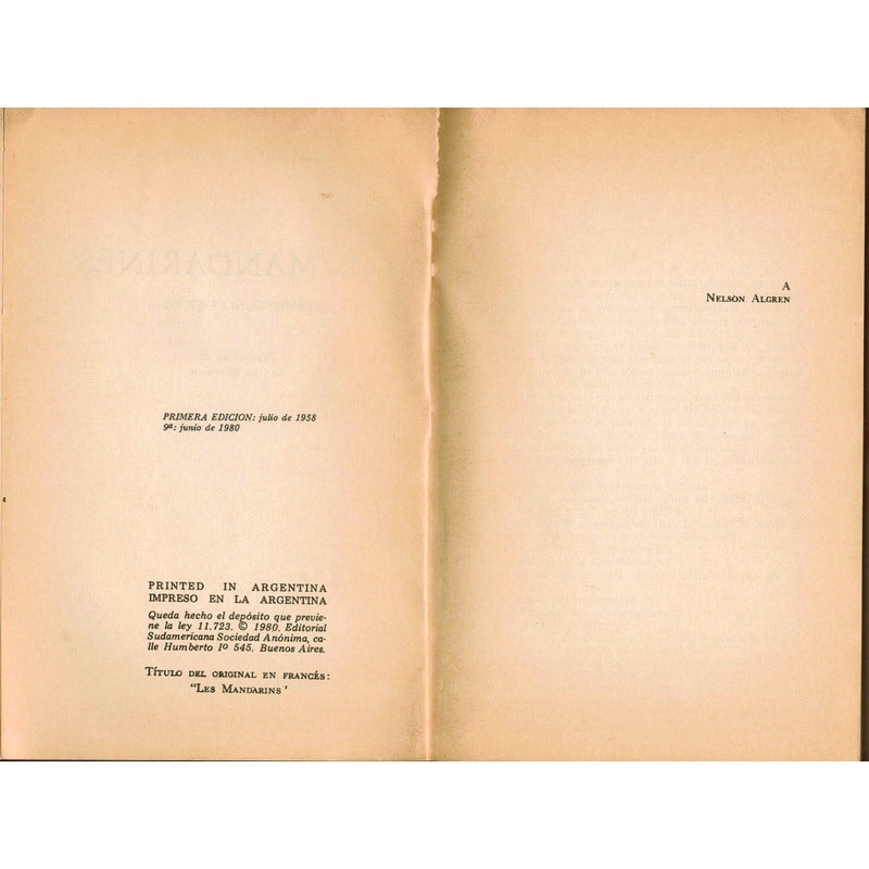 Los Mandarines. Simone De Beauvoir, Argentina 1958