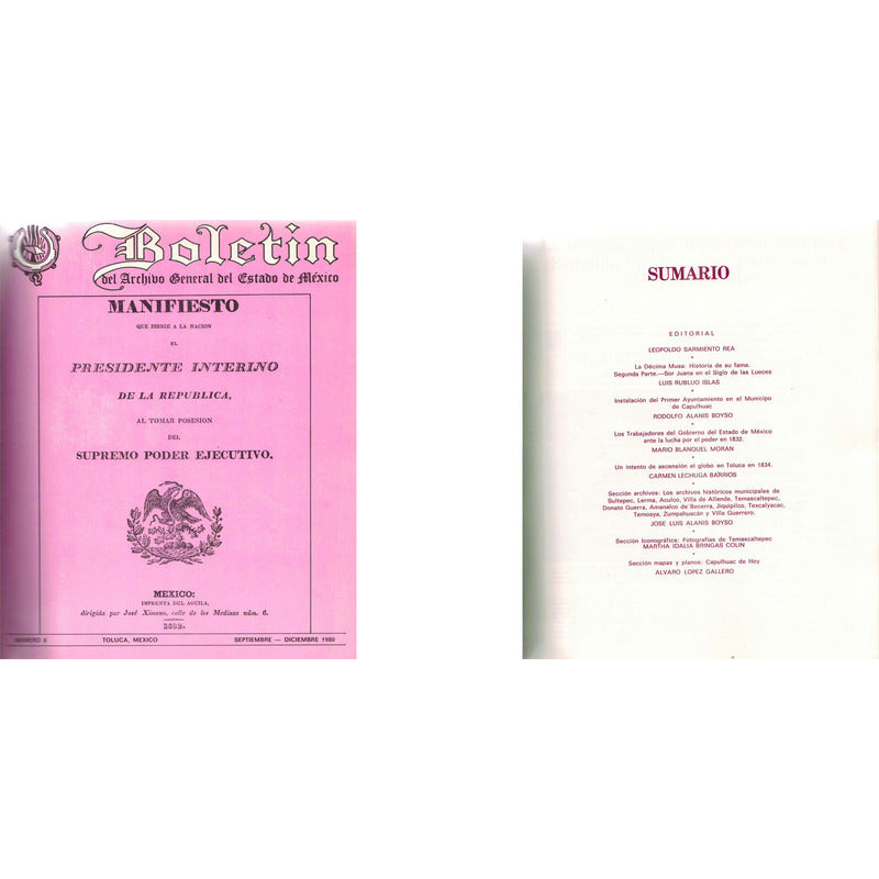 Boletin D Archivo General Del Estado De Mexico # 1 - 9. 1981