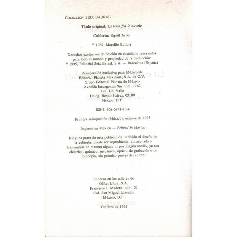 Cabeza En Las Nubes. Susana Tamaro, Mexico 1995