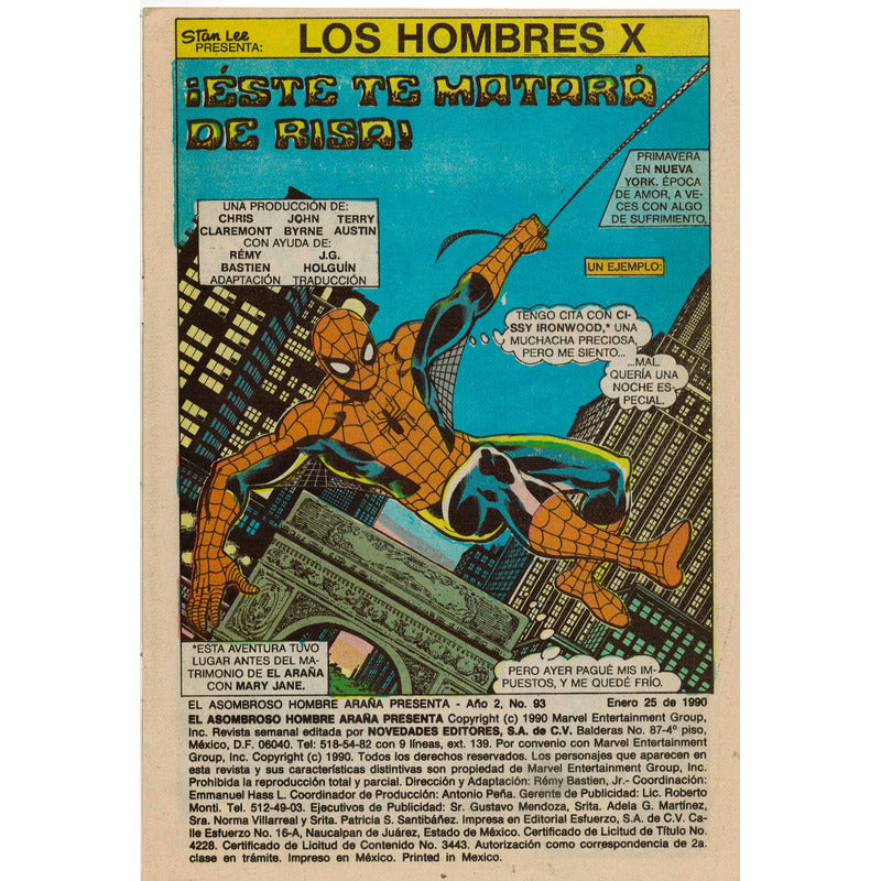 Asombroso Hombre Araña Hombres X # 93 Novedades Editores1990