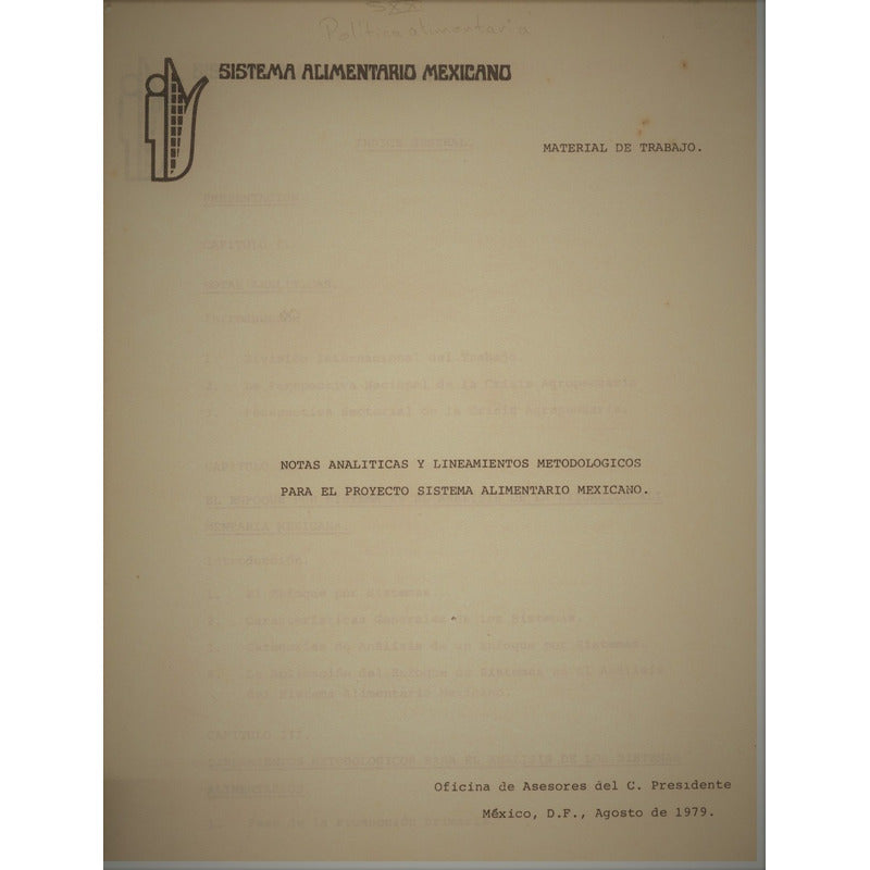 Sistema Alimentario Mexicano 1979-82. P R O Y E C T O