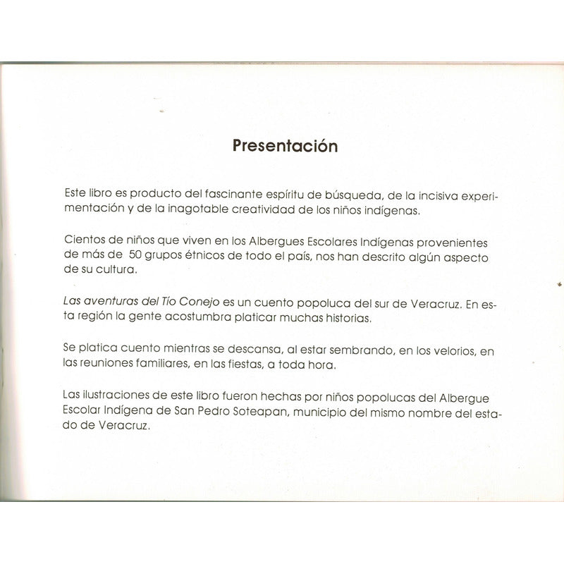 Aventuras Tio Conejo (cuento Popoluca Infantil) I N Ied.1991