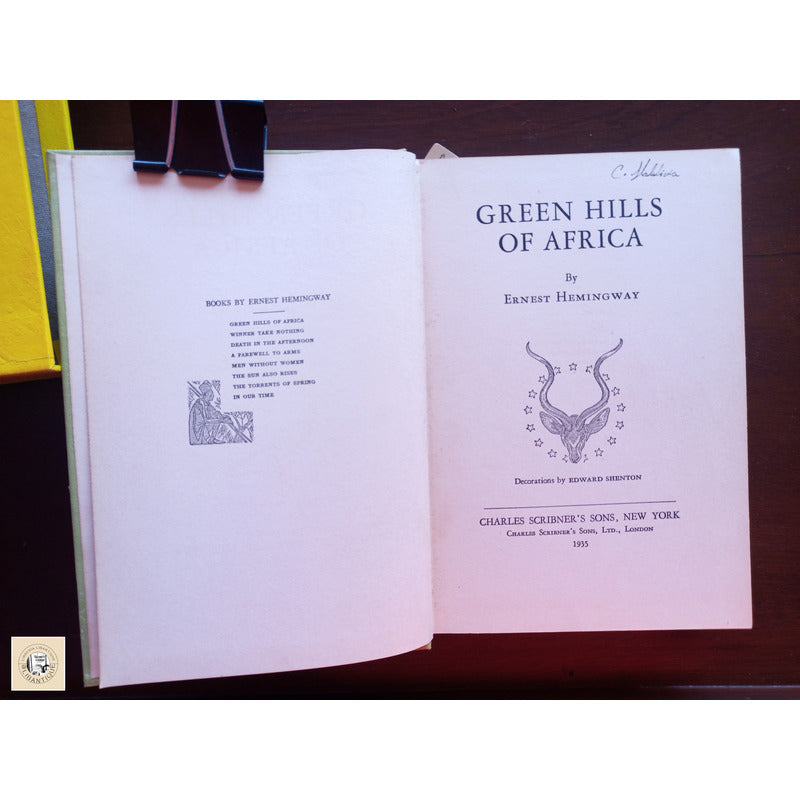 Green Hill Of Africa. Ernest Hemingway, U S 1935 (firts)