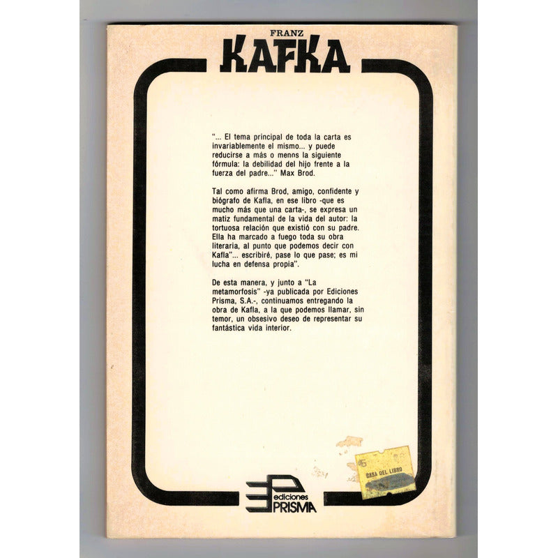 Carta Al Padre. Franz Kafka, Mexico 1986