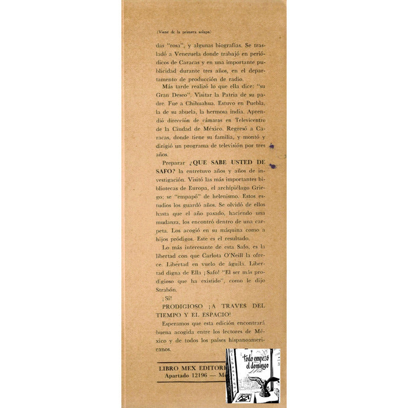 Que Sabe De Safo? Carlota O'neill, Mexico 1960