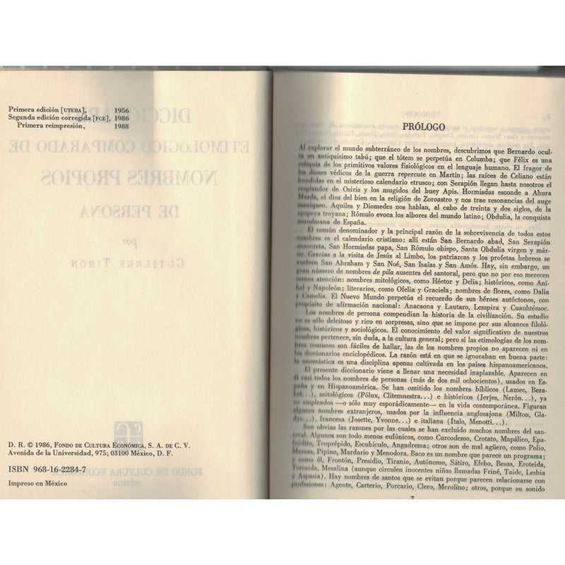 Diccionario Etimologico De Nombres Propios. Tibon, 1988