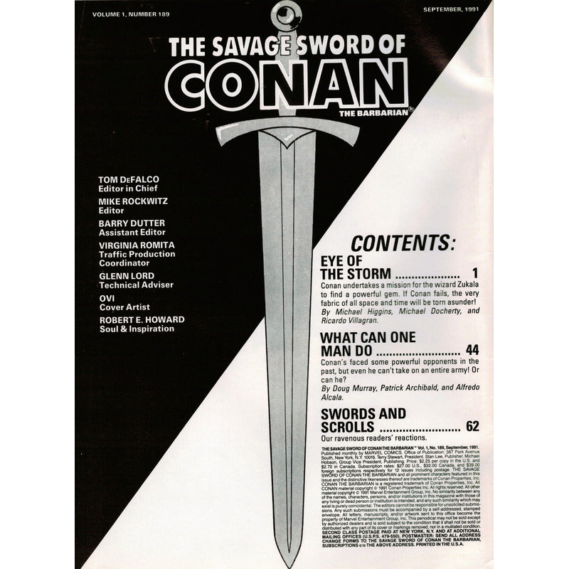 The Savage Sword Of Conan # 189. U S 1991