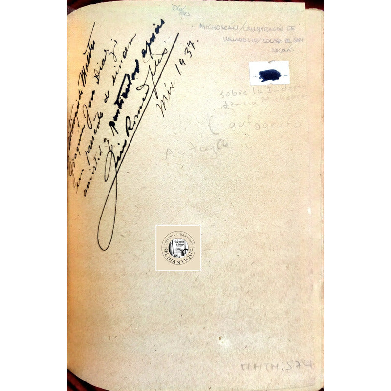 Michoacan Historico Legendario Romero Flores 1937 Autografo