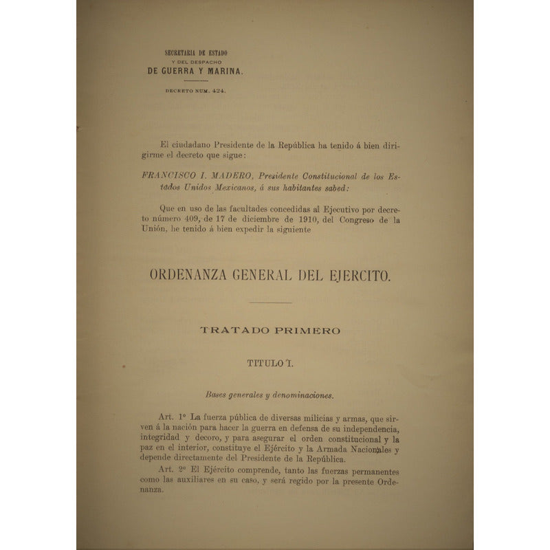 Ordenanza General Ejercito. Sria. Guerra_y Marina Mexico1911