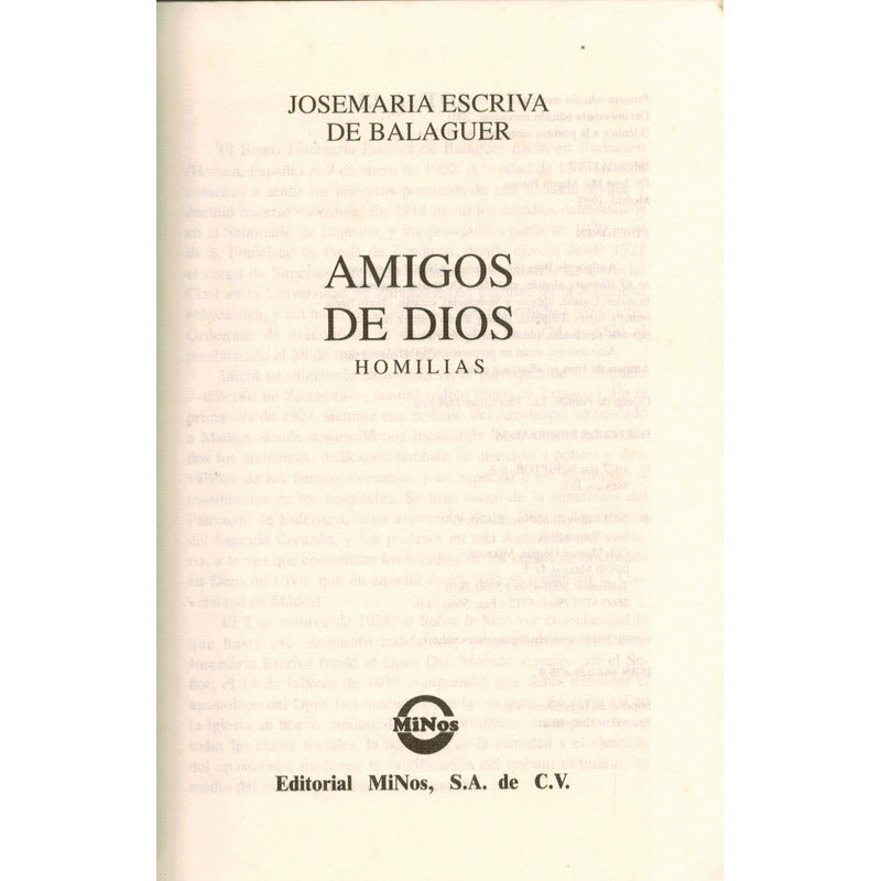 Homilias Amigos De Dios. Escriva De Balaguer, Mexico 2001