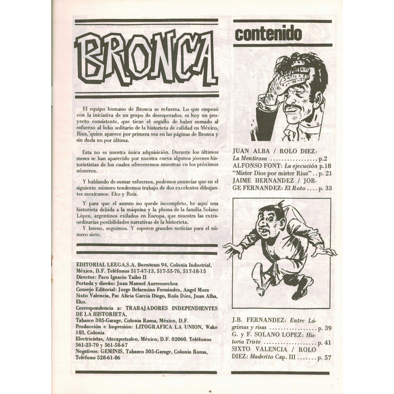 Bronca, Revista Adulta... (#1 Al #5). Taibo I I -coord 1985