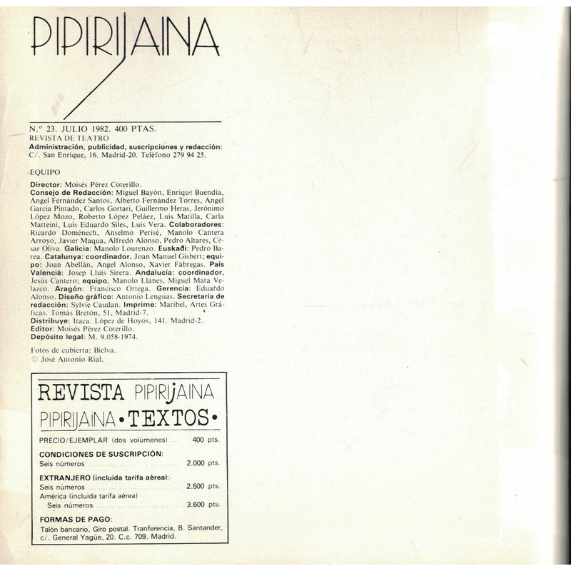 Rajatabla. Pipirijaina. [teatro] #23, 1982, V I I