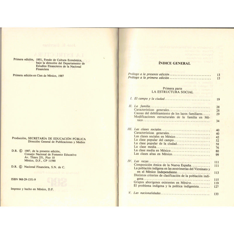 La Estructura Social Y Cultural De Mexico. Jose E Iturriaga