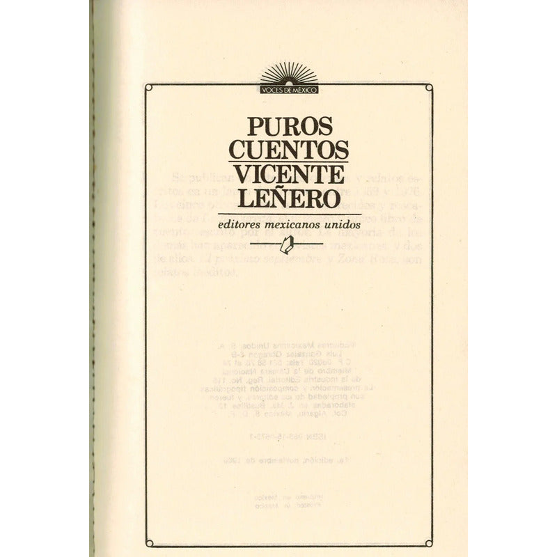 Puros Cuentos. Vicente Leñero, Mexico 1986 (1a)