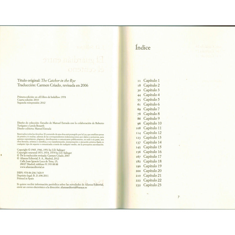 El Guardian Entre El Centeno. J D Salinger, España 2012