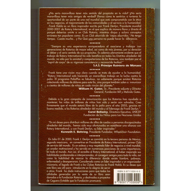 Frank Habla 1. J Devlyn, U S 2001 (rotary Club)