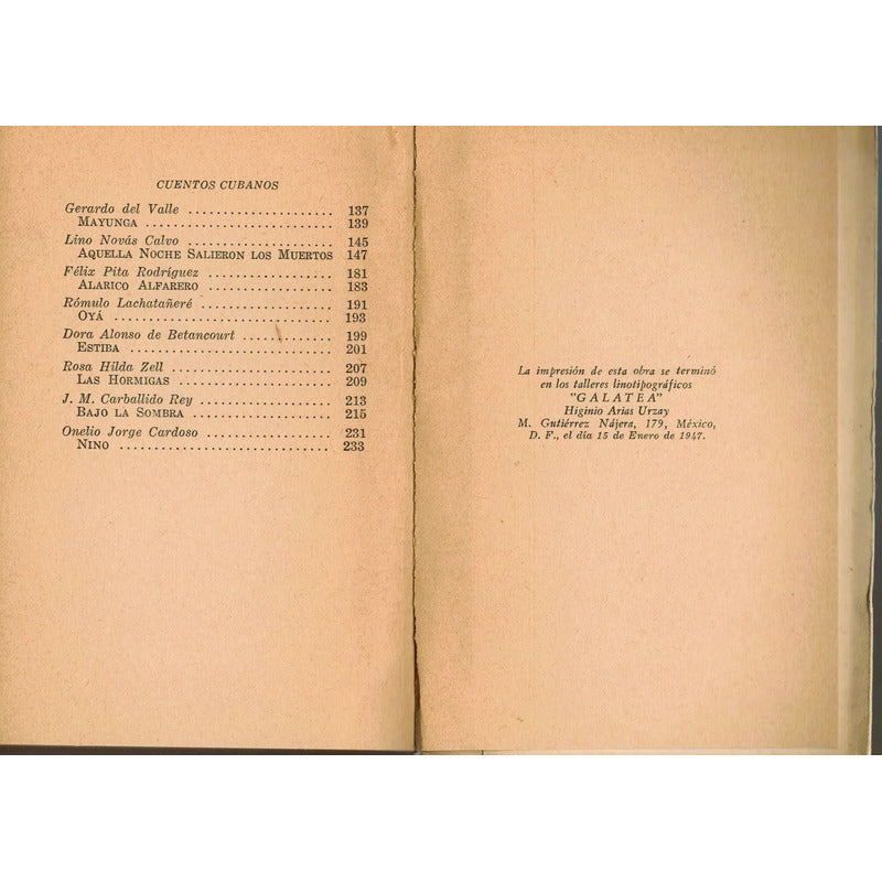 Cuentos Cubanos Contemporaneos. Portuondo, Mexico 1946 (1a)