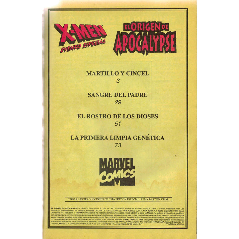 El Origen De Apocalypse. Marvel Comics, Mexico 1997
