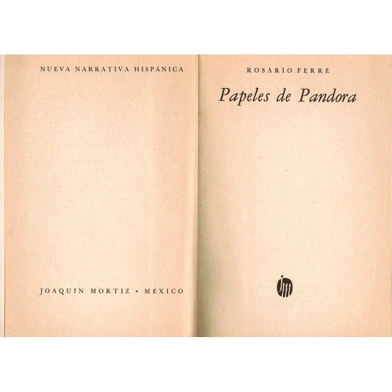 Papeles De Pandora. Rosario Ferre, Joaquin Mortiz 1976 (1a)