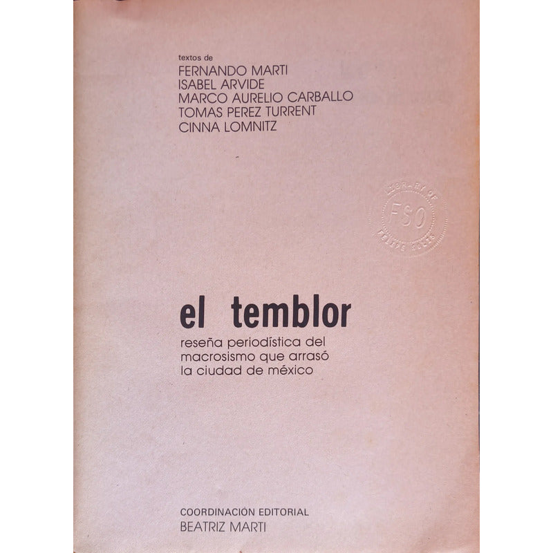 El Temblor 1985 Reseña Periodistica Beatriz Marti Coord