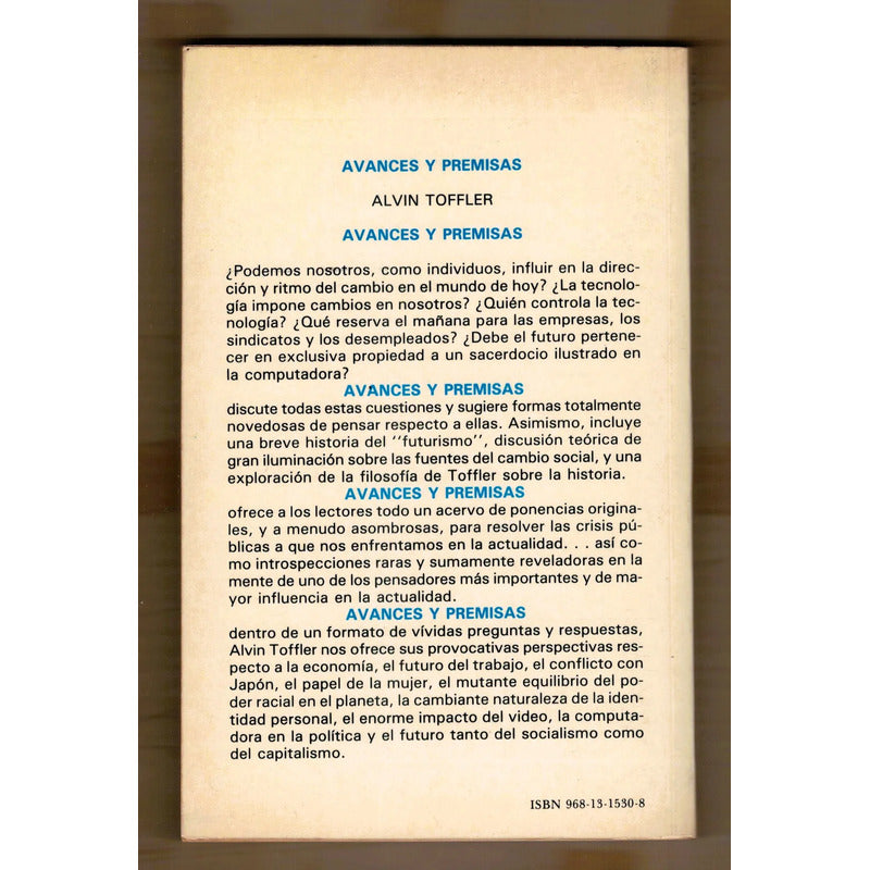 Avances Y Premisas. Alvin Toffler, Mexico 1985 (1a)