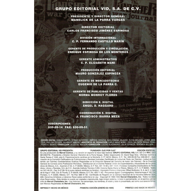 The Punisher: Ojo Por Ojo. (edicion Especial) Mexico 1999