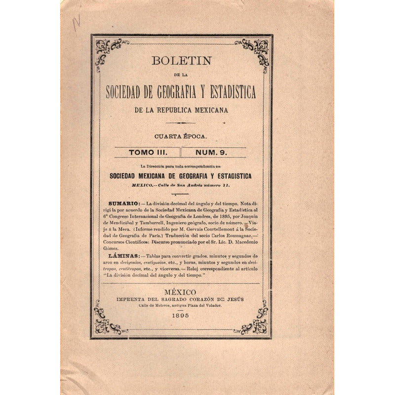 Divison Decimal Del Angulo Y Tiempo. Joaquin De Mendizabal