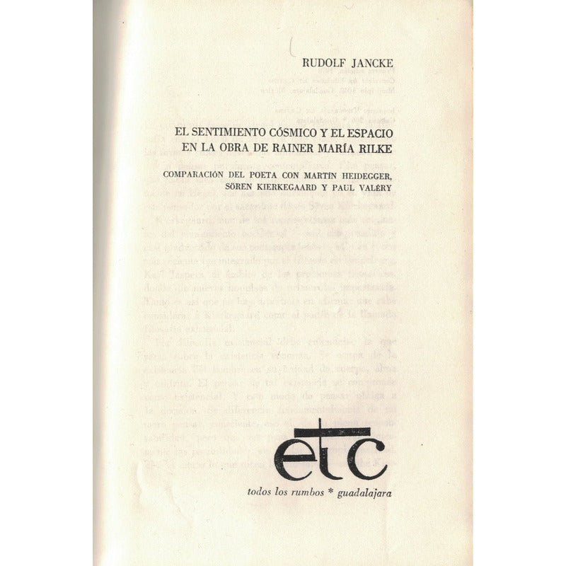 Sentimiento Cosmico Espacio En Rilke. Jancke Guadalajara1970