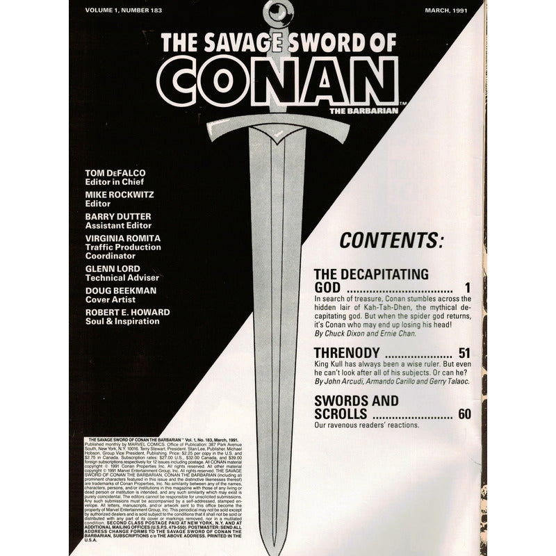 The Savage Sword Of Conan # 183. U S 1991