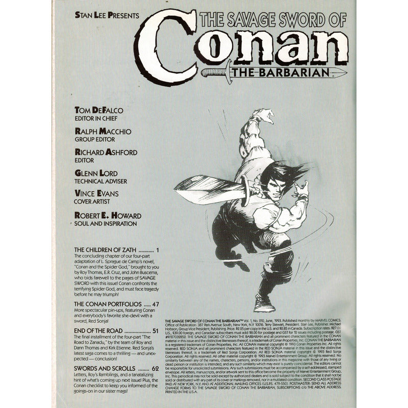 The Savage Sword Of Conan # 210. U S 1993