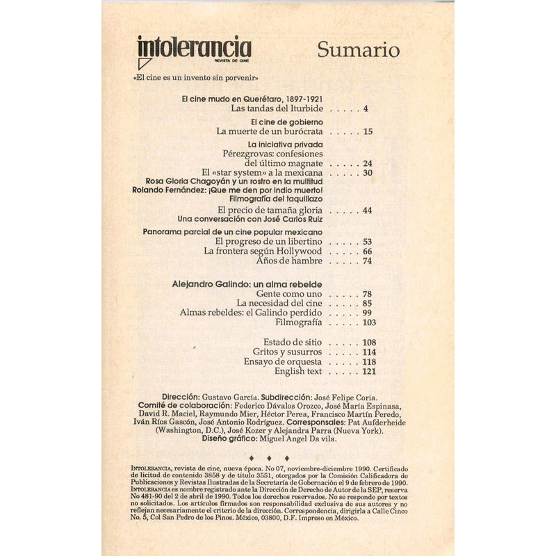 Intolerancia. [revista De Cine] 1990, Abril #7