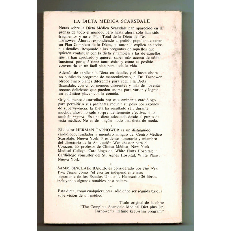 La Dieta Medica Scarsdale. Herman Tarnower, Sinclair Baker
