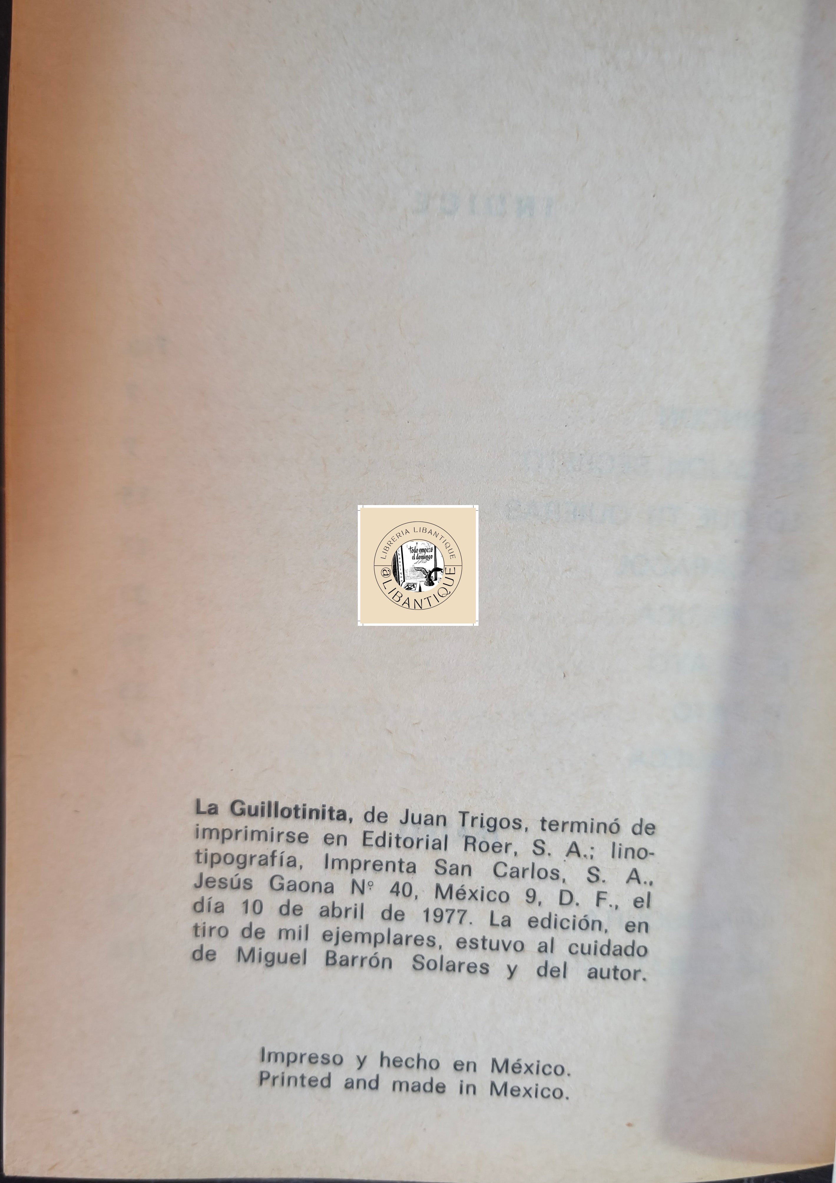 La Guillotinita Juan Trigos INBA ed 1977 1a